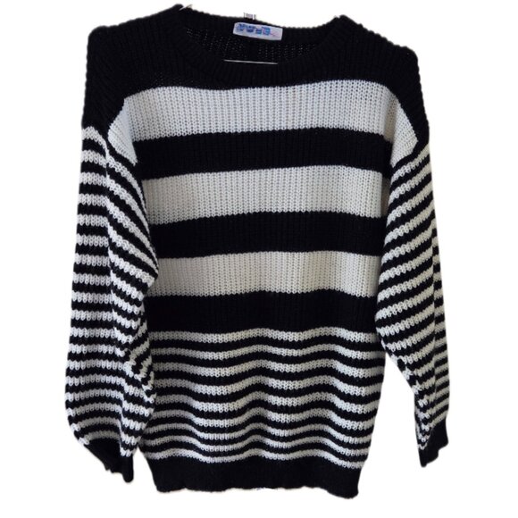 Rose Black & White Striped Knit Long Sleeve Sweater - Picture 1 of 3